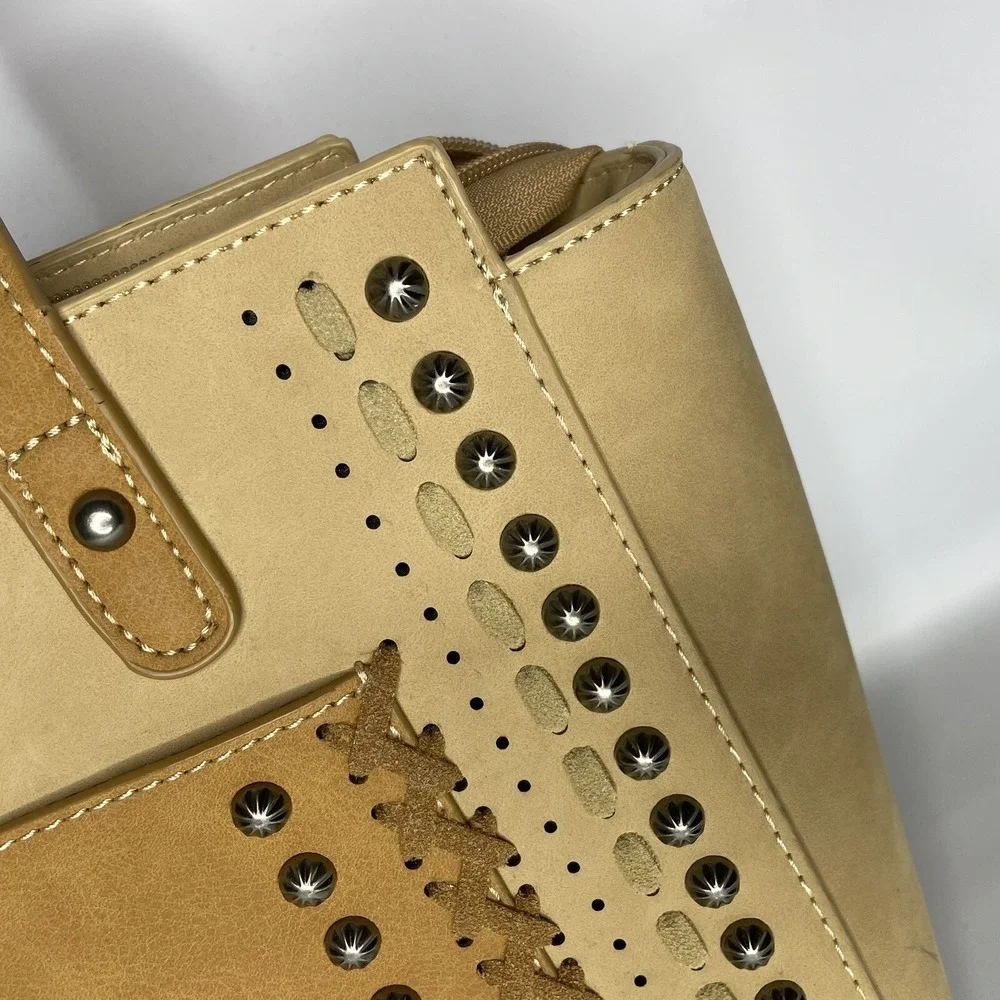 American Bling Concealed Carry Tan Purse Studded Detail Shoulder Bag Zip Closure